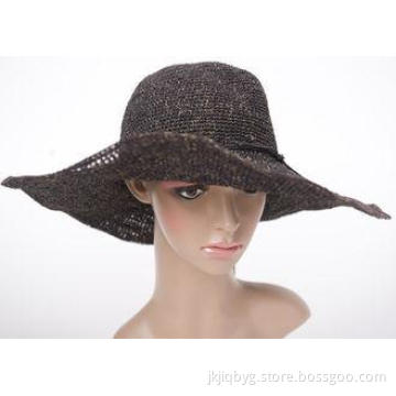 Gold Wire Crochet Raffia Sun Hats / Black Floppy Sun Hats W